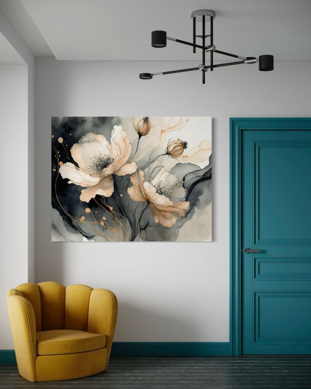 Obraz do salonu sypialni Feeby Kwiat Akwarela Beżowy 100x70 cm 1szt