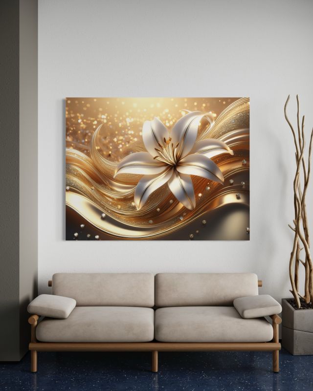 Obraz do salonu sypialni Feeby Kwiat Glamour Złoty 90x60 cm 1szt