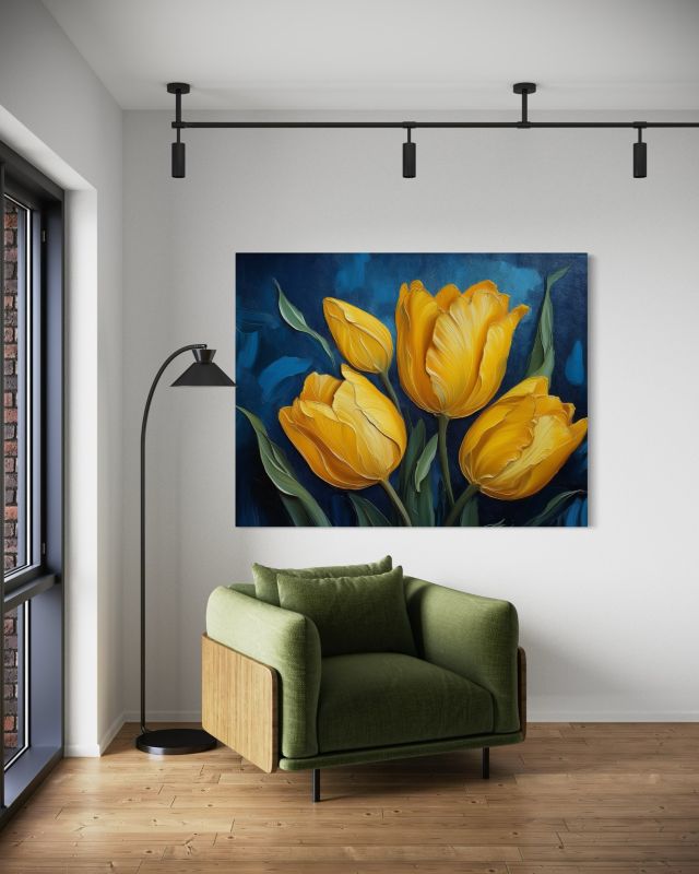 Obraz do salonu sypialni Feeby Kwiat Natura Tulipan Żółty 120x80 cm 1szt