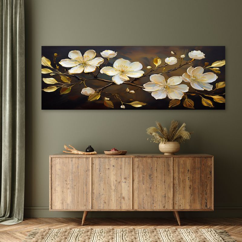 Obraz do salonu sypialni Feeby Kwiaty Białe na Gałęzi 120x40 cm 1 szt