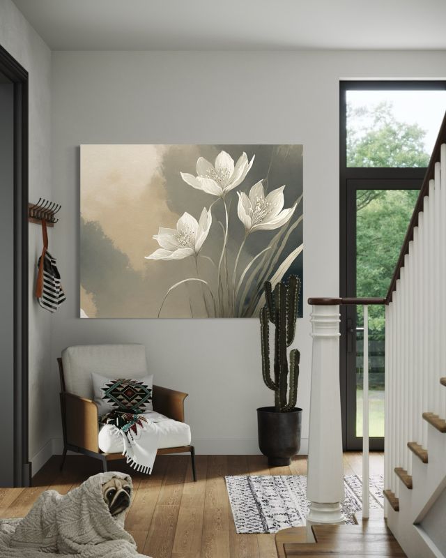 Obraz do salonu sypialni Feeby Kwiaty Boho Abstrakcja Beż 60x40 cm 1szt