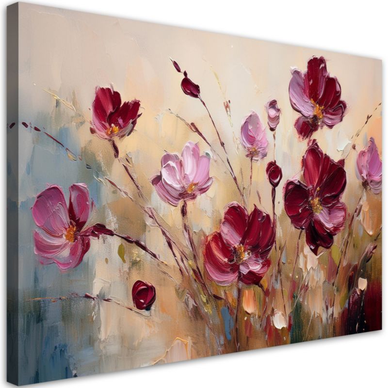 Obraz do salonu sypialni Feeby Kwiaty Czerwone Maki Beżowy 60x40 cm 1 szt