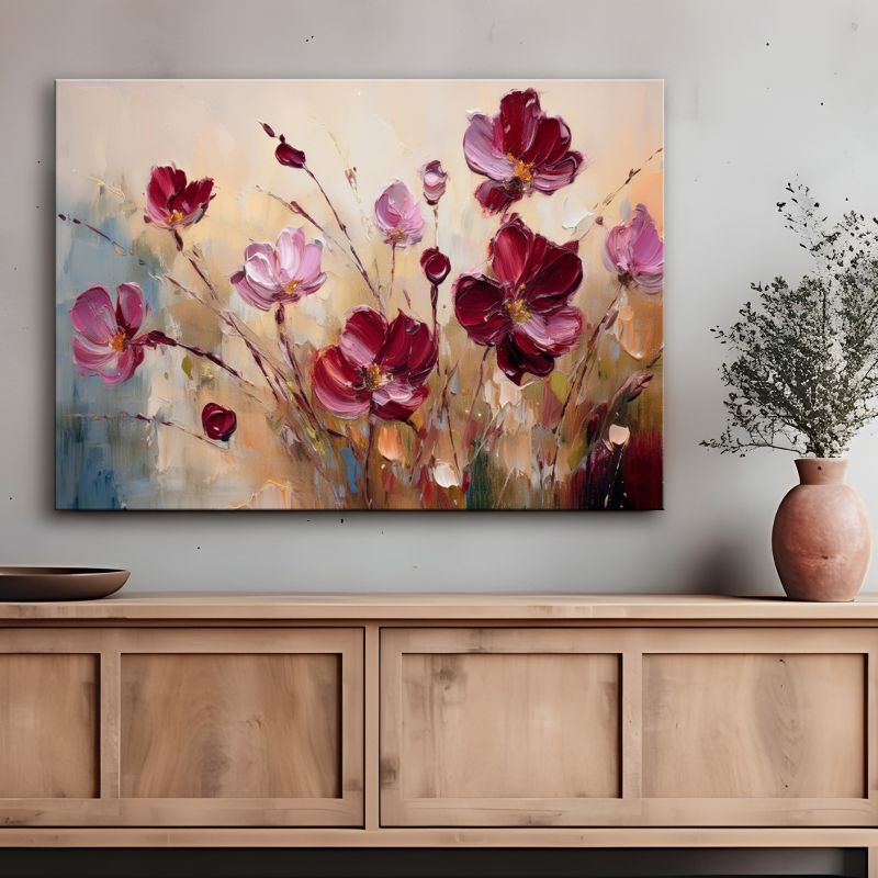 Obraz do salonu sypialni Feeby Kwiaty Czerwone Maki Beżowy 60x40 cm 1 szt