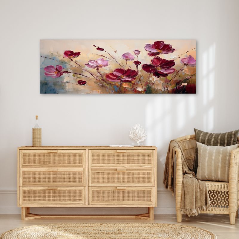 Obraz do salonu sypialni Feeby Kwiaty Czerwone Maki Malowane 120x40 cm 1 szt