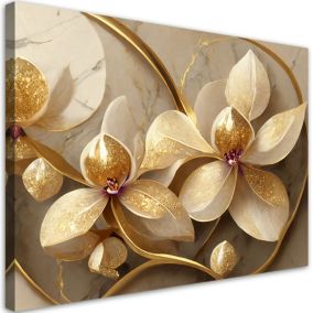 Obraz do salonu sypialni Feeby Kwiaty glamour złoty 100x70 cm 1szt