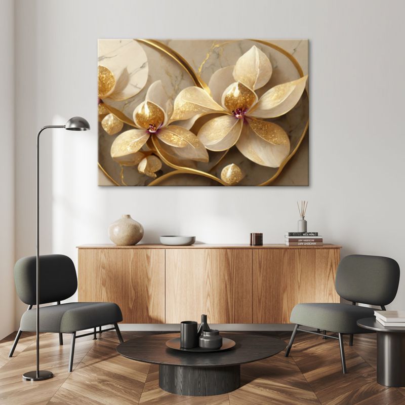 Obraz do salonu sypialni Feeby Kwiaty glamour złoty 100x70 cm 1szt