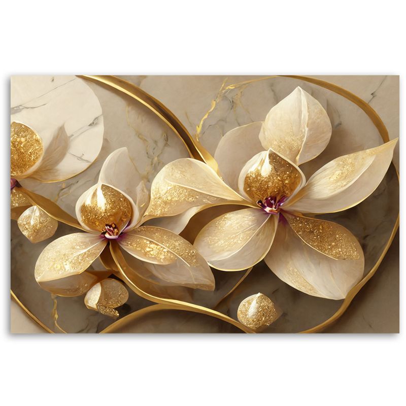 Obraz do salonu sypialni Feeby Kwiaty glamour złoty 100x70 cm 1szt