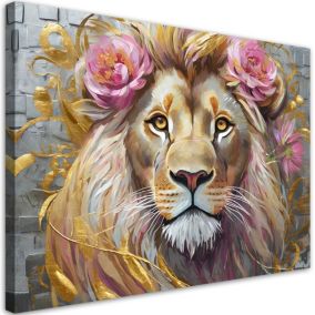 Obraz do salonu sypialni Feeby Kwiaty Lew Zwierzęta 120x80 cm 1szt
