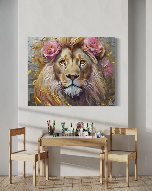 Obraz do salonu sypialni Feeby Kwiaty Lew Zwierzęta 120x80 cm 1szt
