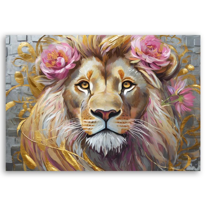 Obraz do salonu sypialni Feeby Kwiaty Lew Zwierzęta 120x80 cm 1szt