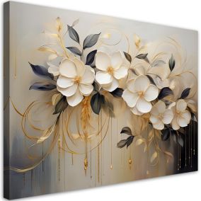 Obraz do salonu sypialni Feeby Kwiaty Liście Beżowe 100x70 cm 1szt