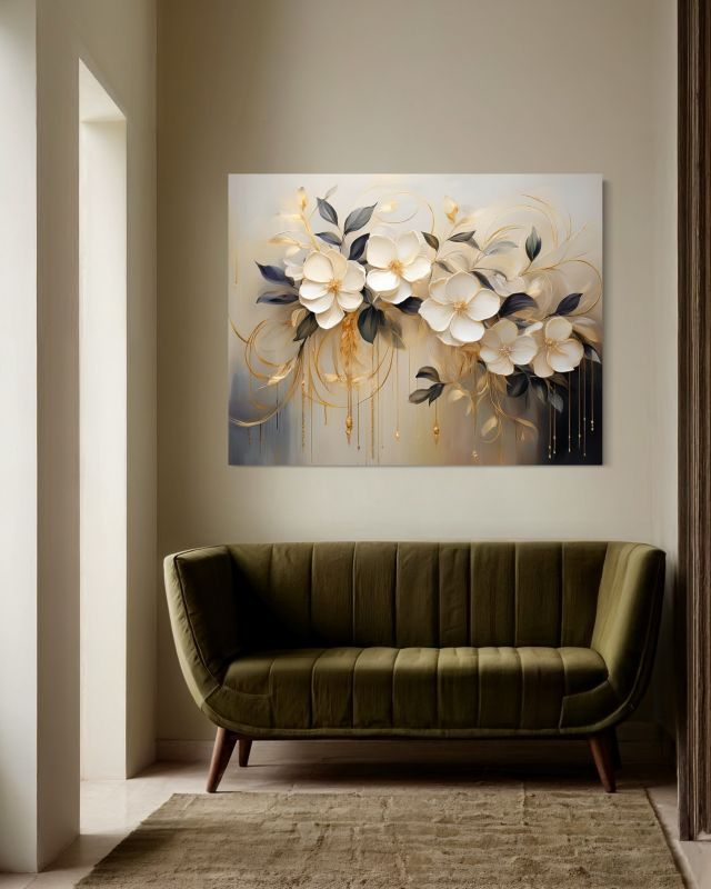 Obraz do salonu sypialni Feeby Kwiaty Liście Beżowe 60x40 cm 1szt