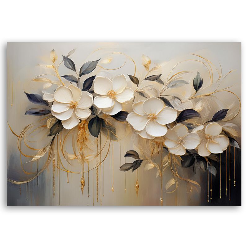 Obraz do salonu sypialni Feeby Kwiaty Liście Beżowe 90x60 cm 1szt