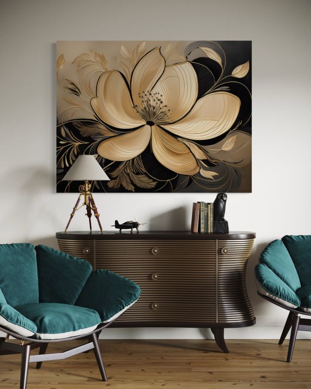 Obraz do salonu sypialni Feeby Kwiaty Liście Glamour 100x70 cm 1szt
