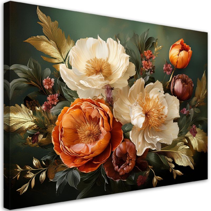 Obraz do salonu sypialni Feeby Kwiaty Liście Retro 100x70 cm 1szt