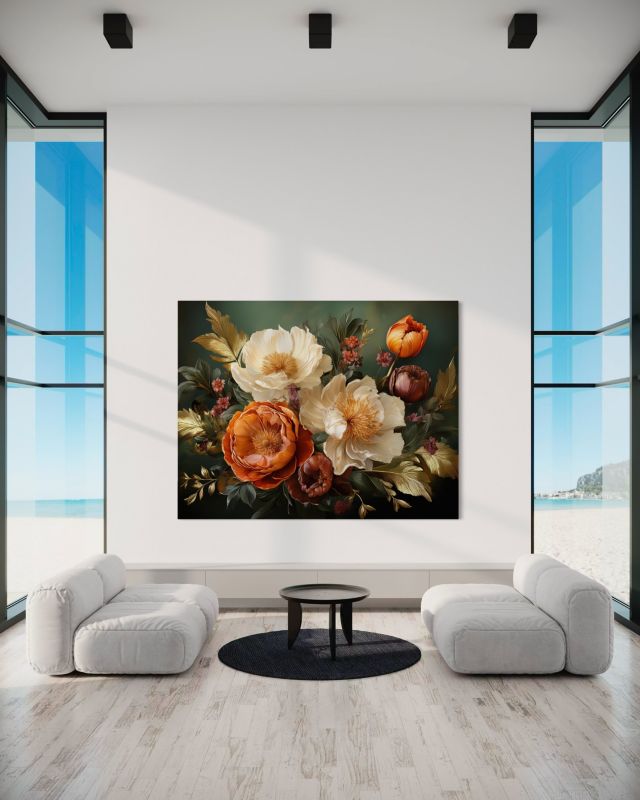 Obraz do salonu sypialni Feeby Kwiaty Liście Retro 100x70 cm 1szt