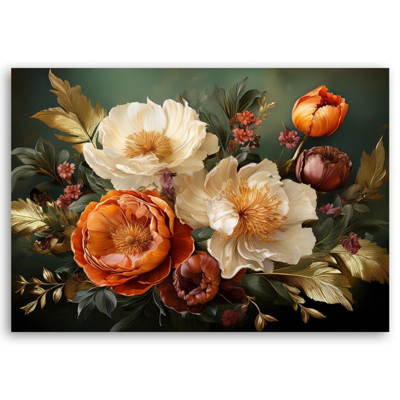 Obraz do salonu sypialni Feeby Kwiaty Liście Retro 100x70 cm 1szt