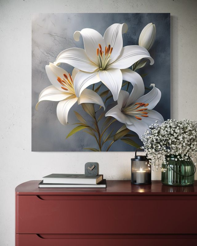 Obraz do salonu sypialni Feeby Kwiaty Lilie Biały 60x60 cm 1szt