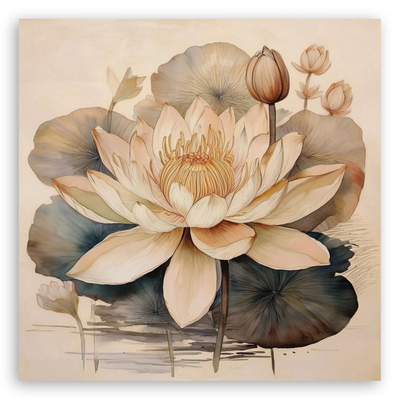 Obraz do salonu sypialni Feeby Kwiaty Lilie Botanika Beżowy 50x50 cm 1szt