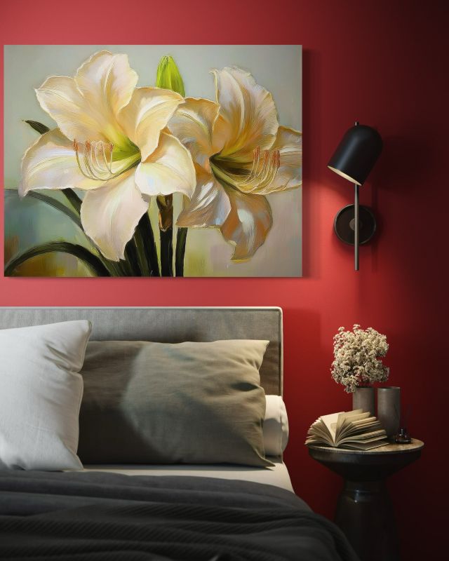 Obraz do salonu sypialni Feeby Kwiaty Lilie Kremowy 100x70 cm 1szt