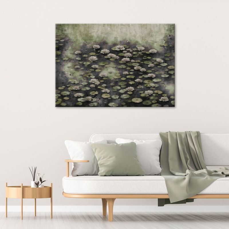 Obraz do salonu sypialni Feeby Kwiaty Lotosu na jeziorze Zielony 100x70 cm 1szt