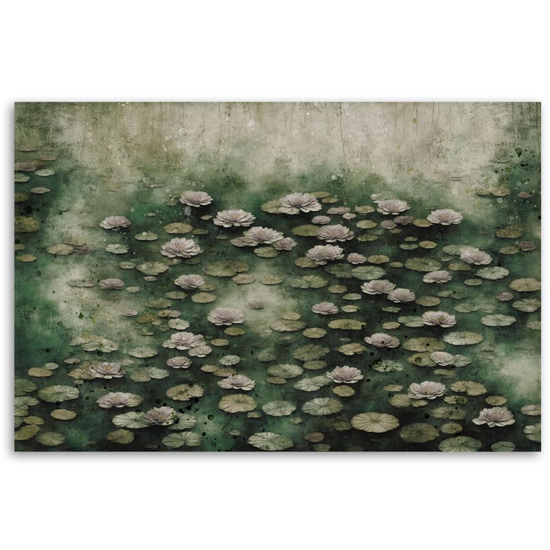 Obraz do salonu sypialni Feeby Kwiaty Lotosu na jeziorze Zielony 100x70 cm 1szt