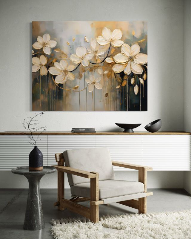 Obraz do salonu sypialni Feeby Kwiaty Malowane Beżowy 60x40 cm 1szt
