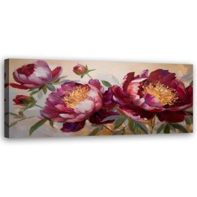 Obraz do salonu sypialni Feeby Kwiaty Piwonii Czerwone Natura 90x30 cm 1 szt