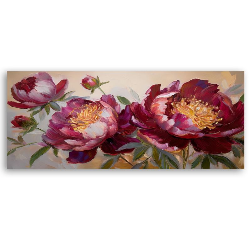 Obraz do salonu sypialni Feeby Kwiaty Piwonii Czerwone Natura 90x30 cm 1 szt