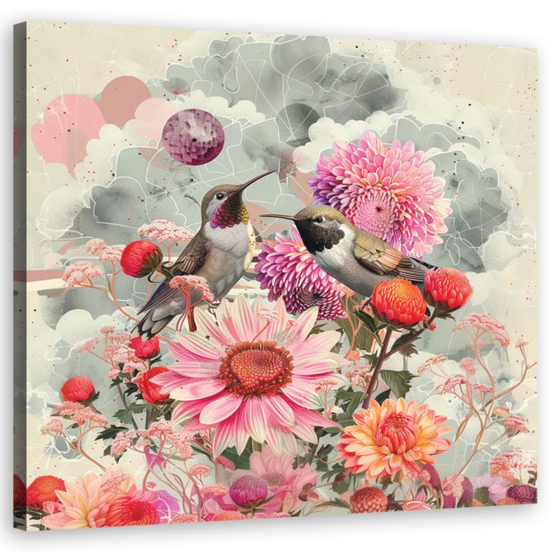 Obraz do salonu sypialni Feeby Kwiaty Ptaki Shabby chic 40x40 cm 1szt