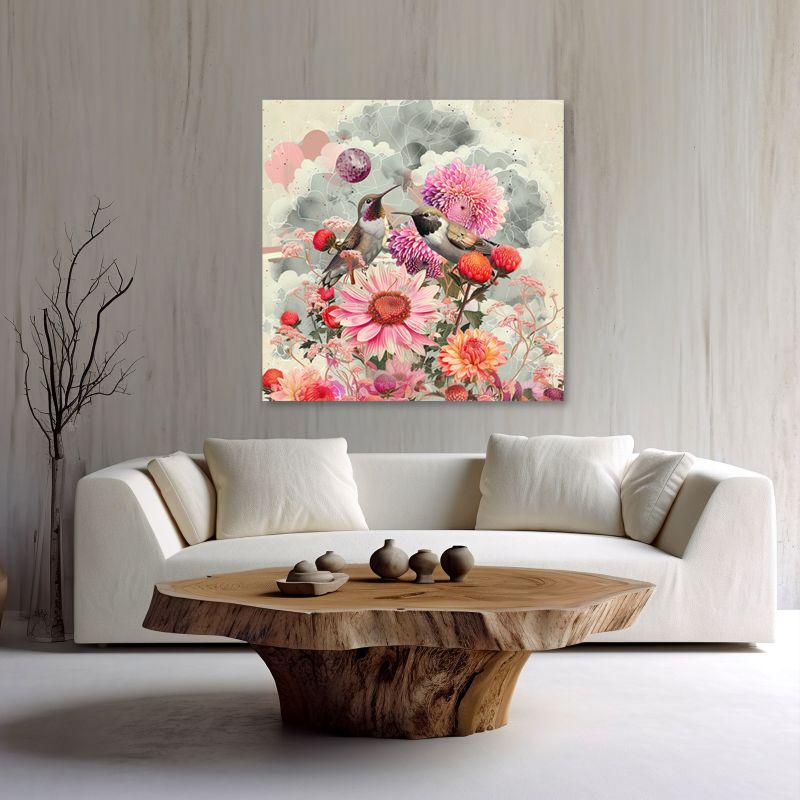 Obraz do salonu sypialni Feeby Kwiaty Ptaki Shabby chic 40x40 cm 1szt