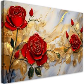 Obraz do salonu sypialni Feeby Kwiaty Róże Złoto Marmur 100x70 cm 1 szt