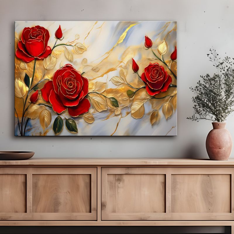 Obraz do salonu sypialni Feeby Kwiaty Róże Złoto Marmur 60x40 cm 1 szt