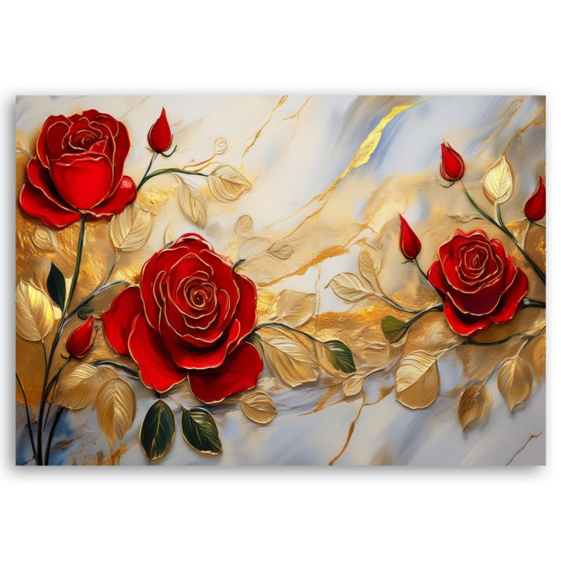Obraz do salonu sypialni Feeby Kwiaty Róże Złoto Marmur 60x40 cm 1 szt
