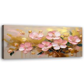 Obraz do salonu sypialni Feeby Kwiaty Różowe Rośliny Złoty 120x40 cm 1 szt