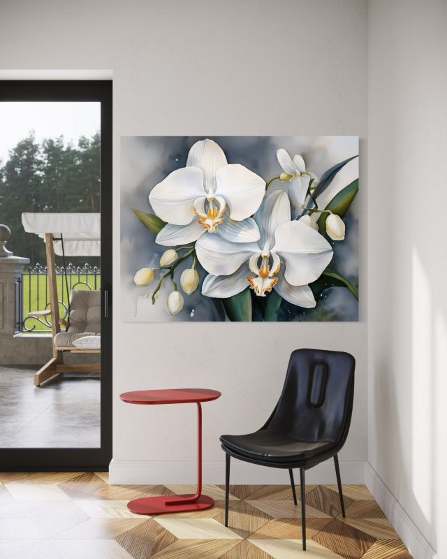 Obraz do salonu sypialni Feeby Kwiaty Storczyki Białe 100x70 cm 1szt