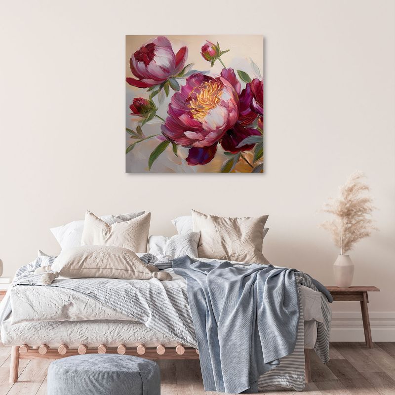Obraz do salonu sypialni Feeby Kwitnące Czerwone Piwonie Kwiaty 30x30 cm 1 szt