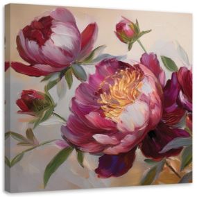 Obraz do salonu sypialni Feeby Kwitnące Czerwone Piwonie Kwiaty 60x60 cm 1 szt