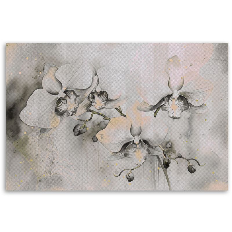 Obraz do salonu sypialni Feeby Kwitnące Orchidee Abstrakcja Beżowy 100x70 cm 1szt