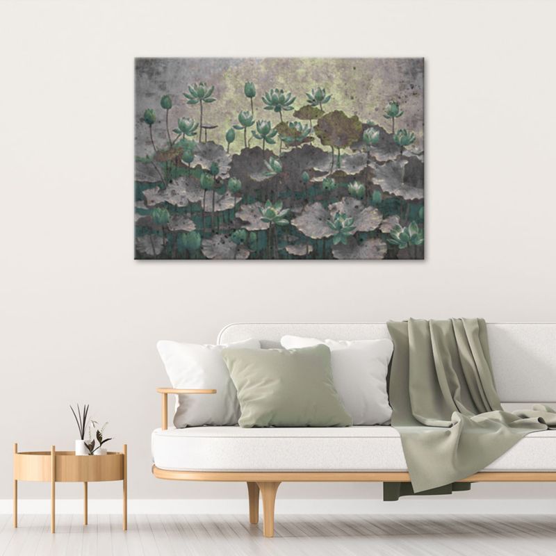 Obraz do salonu sypialni Feeby Kwitnące Zielone Lilie wodne 60x40 cm 1szt