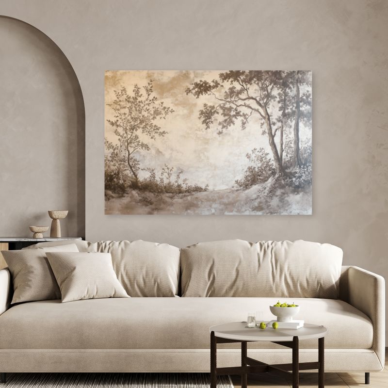 Obraz do salonu sypialni Feeby Las Drzewa Brązowy Retro 100x70 cm 1szt