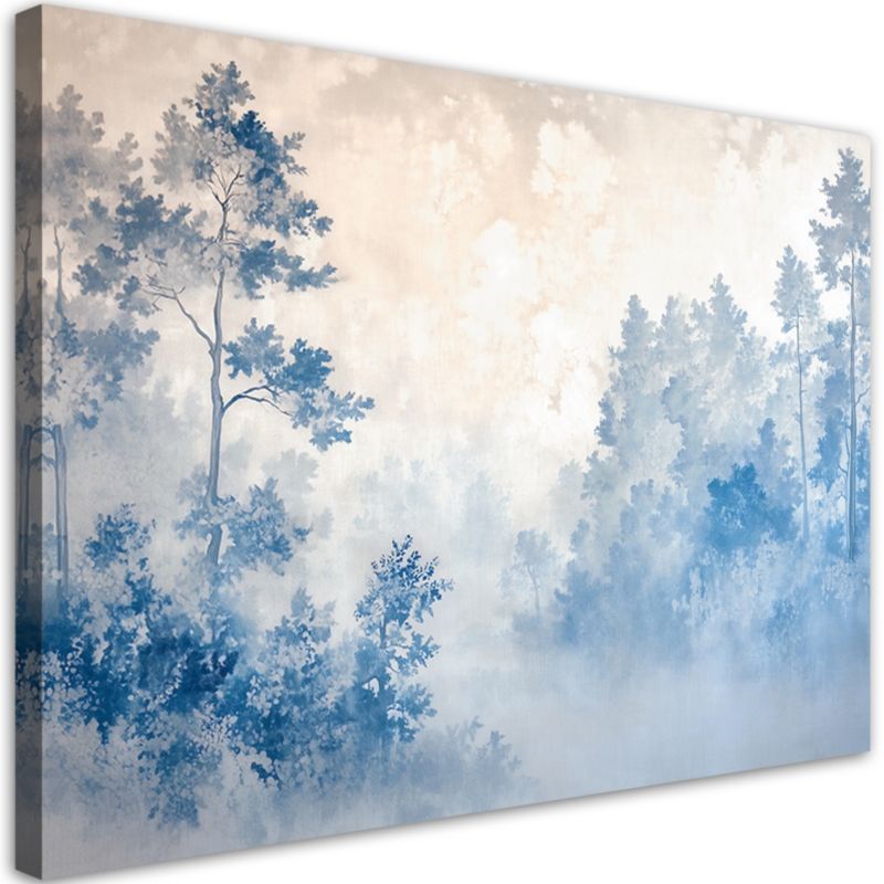 Obraz do salonu sypialni Feeby Las Mgła Pejzaż Niebieski 100x70 cm 1szt