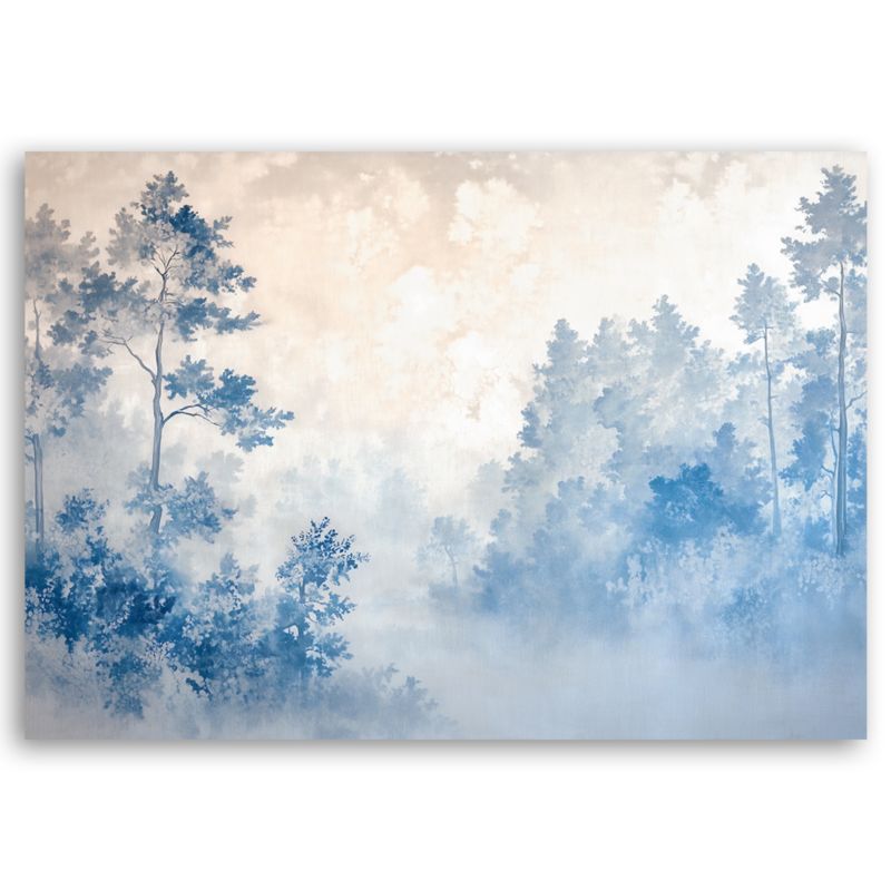 Obraz do salonu sypialni Feeby Las Mgła Pejzaż Niebieski 100x70 cm 1szt
