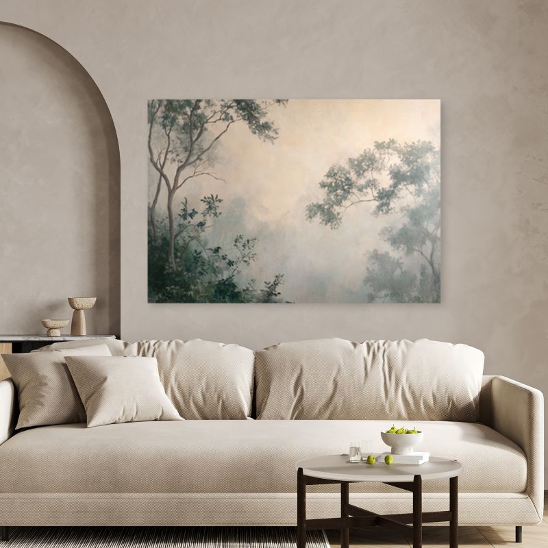 Obraz do salonu sypialni Feeby Las we mgle Beżowy 90x60 cm 1szt