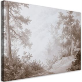 Obraz do salonu sypialni Feeby Las we mgle Retro Pejzaż 100x70 cm 1szt