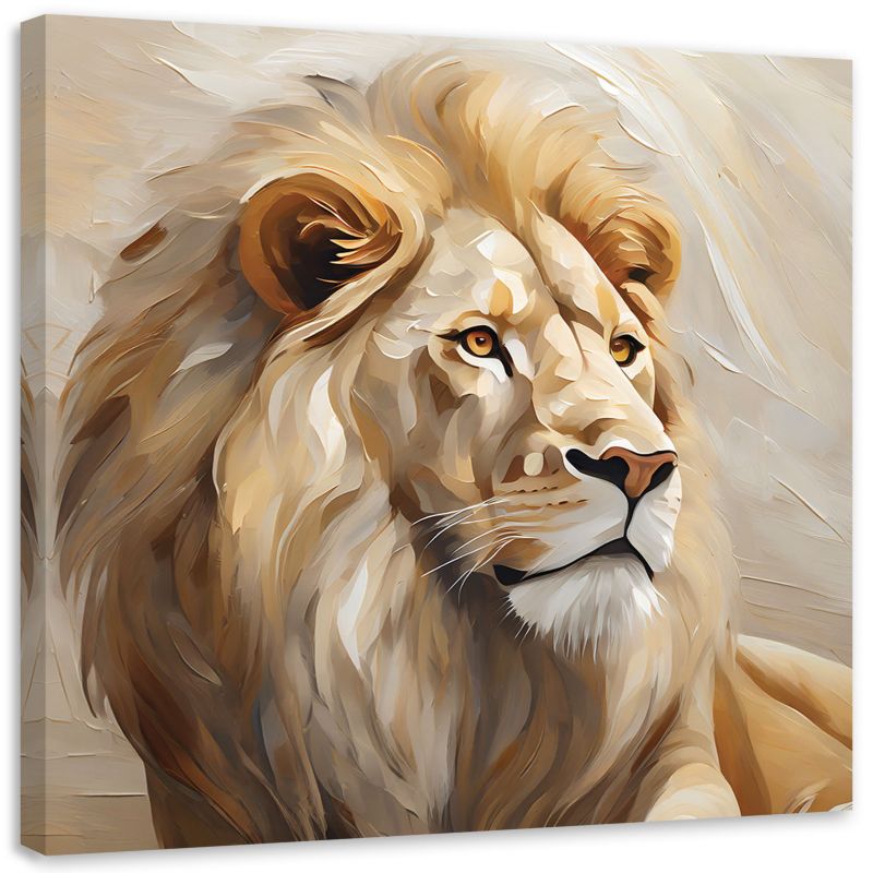 Obraz do salonu sypialni Feeby Lew Beżowy jak ręcznie malowany 60x60 cm 1szt
