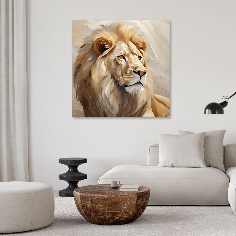 Obraz do salonu sypialni Feeby Lew Beżowy jak ręcznie malowany 60x60 cm 1szt