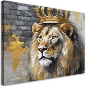 Obraz do salonu sypialni Feeby Lew Złota Korona 90x60 cm 1szt