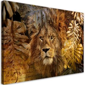 Obraz do salonu sypialni Feeby Lew Złote Liście Monstera 90x60cm 1szt