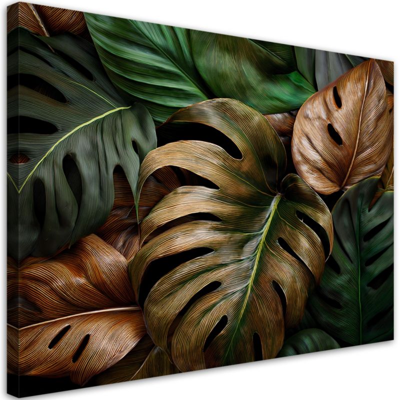 Obraz do salonu sypialni Feeby Liście Monstery Zielony Brązowy 60x40 cm 1szt